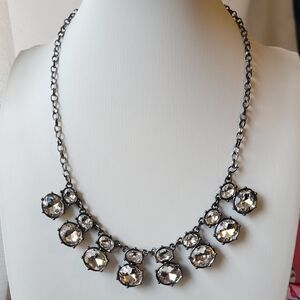 Crystal Rhinestone Statement Necklace In Gunmetal
